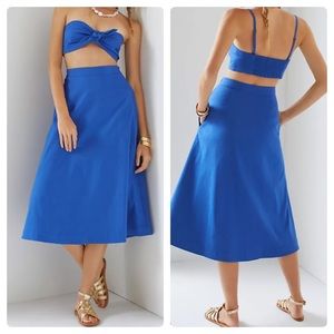 Anthropologie Maeve Tie Front Top and Skirt Set/Blue/Size 6
